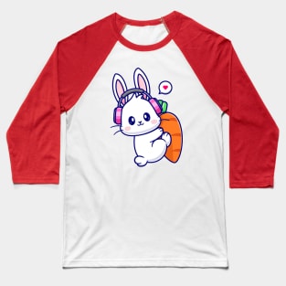 Cute Rabbit Hug Carrot With Headphone Cartoon Baseball T-Shirt